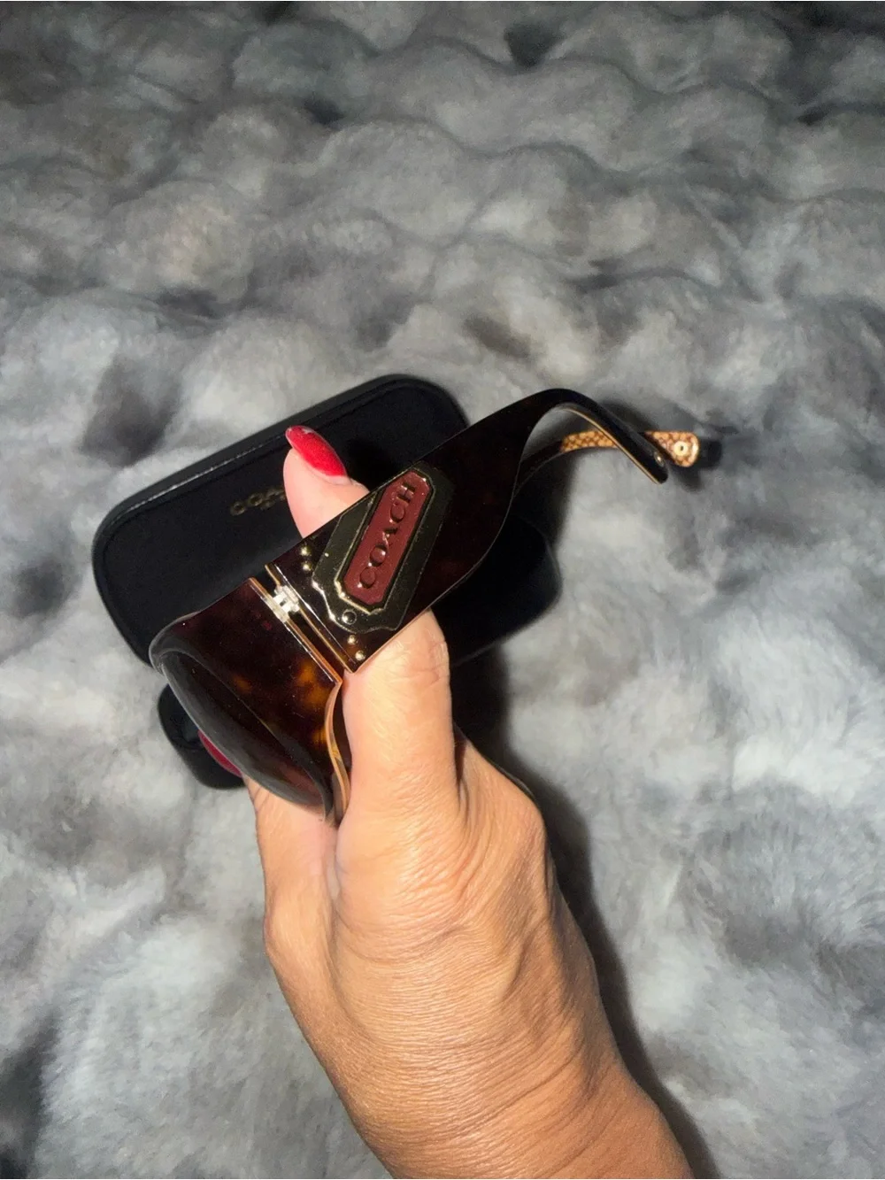 Coach Tortoiseshell and Gold Oversized Shield Sunglasses